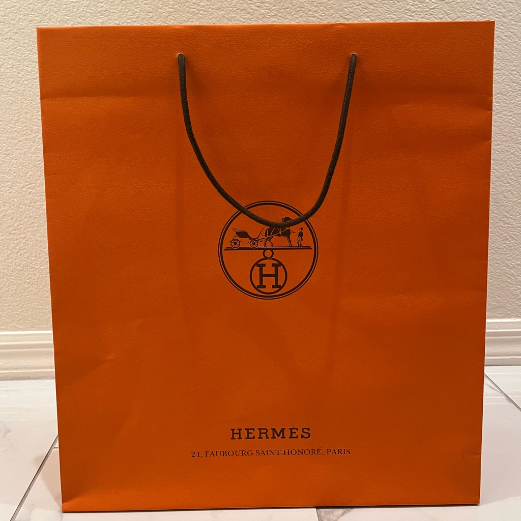 Authentic Hermes Orange Shopping Tote With Black Rope Handles